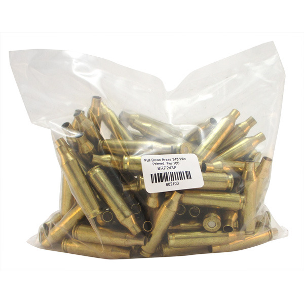 PULL DOWN BRASS 243 WINCHESTER "PRIMED" PER 100