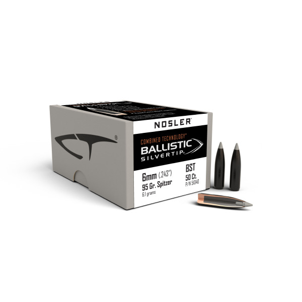 NOSLER 6MM(.243) 95gr Spitzr BULLET BallSilverTip 50/b
