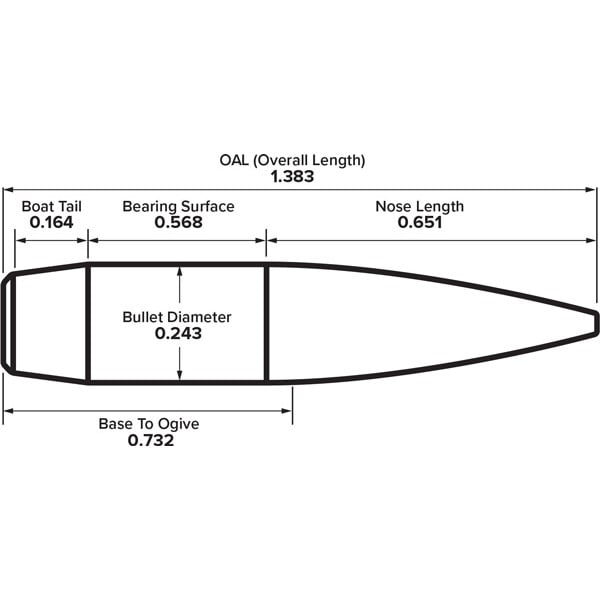 BERGER 6MM(.243)120g HPBT BULLET (LR-HYB-TGT) 1500b