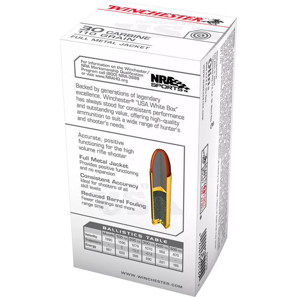 WINCHESTER AMMO 30 CARBINE 110gr FMJ USA WB 50/bx 10/cs