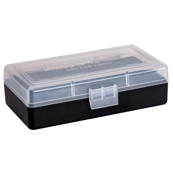 BERRY 380/9MM HINGED-TOP BOX 50-RND CLEAR/BLK 50/c