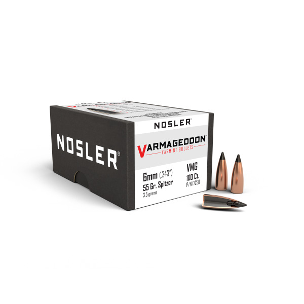 NOSLER 6MM(.243) 55gr FB TIP BULLET VARMAGEDDON 100/bx