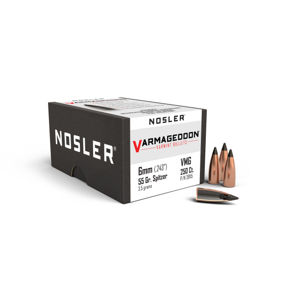 NOSLER 6MM(.243) 55gr TIPPED BULLET VARMAGEDDON 250/bx