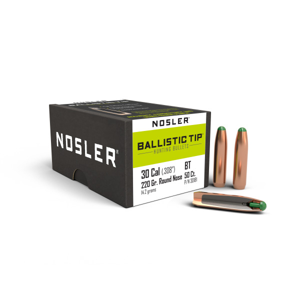 NOSLER 30 (.308) 220gr RN BULLET BallisticTip 50/bx