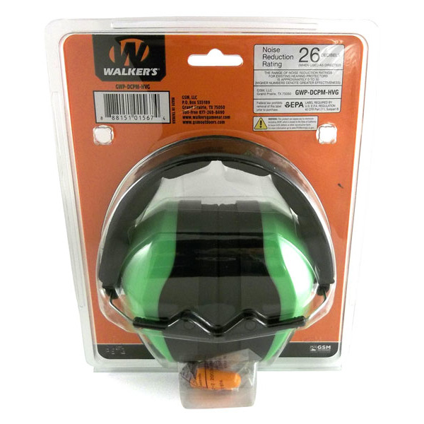 WALKERS DUAL COLOR PASSIV MUFF HI VIS GREEN 6/CS