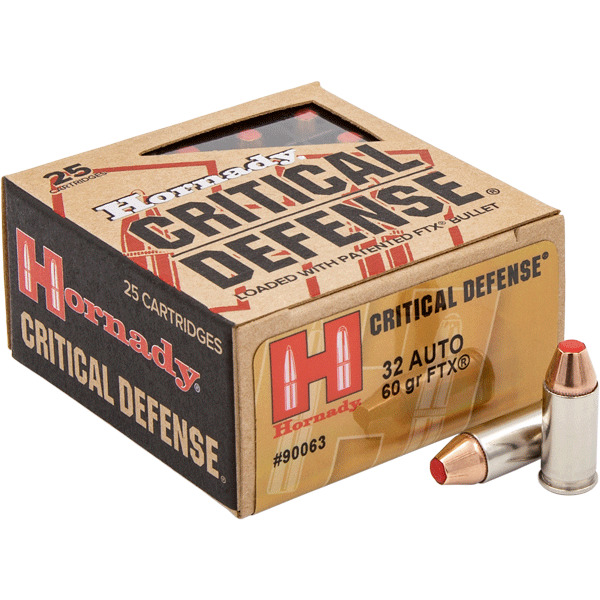 HORNADY AMMO 32 ACP 60gr FTX CRITICAL DEFENSE 25b 10c