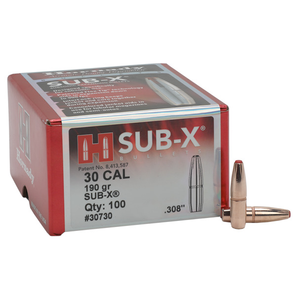HORNADY 30c (.308) 190gr BULLET SUB-X 100/BX
