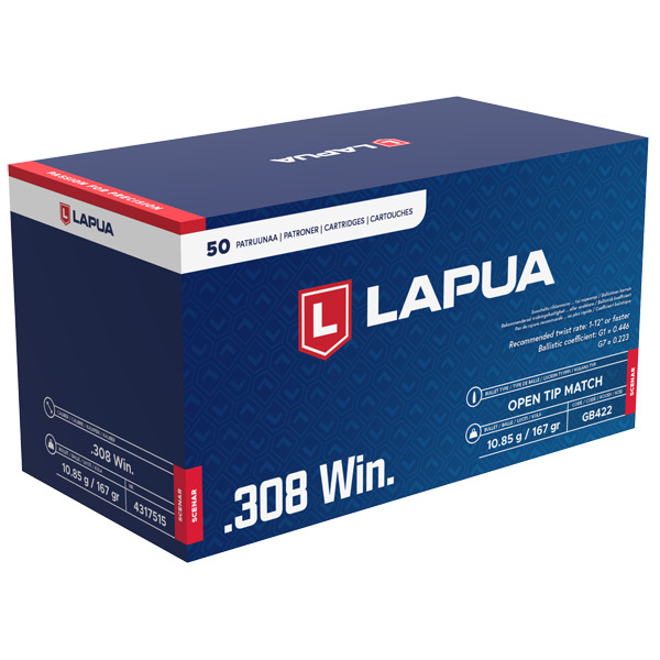 LAPUA AMMO 308 WINCHESTER 167gr HPBT SCENAR 50/bx 12/cs