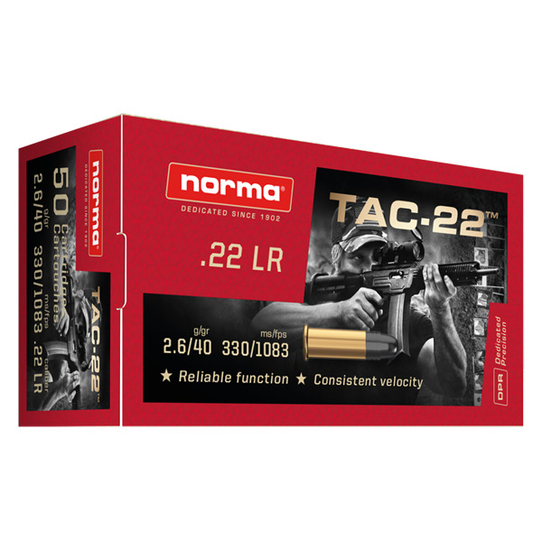 NORMA AMMO 22LR 40gr LRN TAC-22 1083fps 50/b 100/c