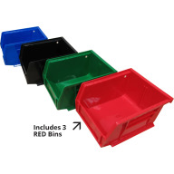 InLine Fabrication 12" AKRO Bin Mounting Rail w/ 3 Red Bins