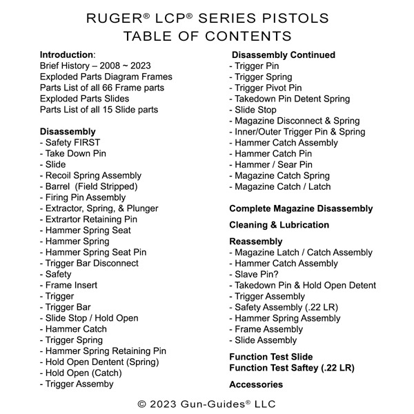GUN-GUIDES RUGER LCP PISTOLS / ALL MODELS