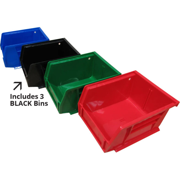InLine Fabrication 12" AKRO Bin Mounting Rail w/ 3 Black Bins
