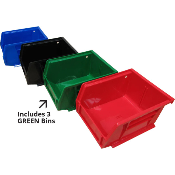 InLine Fabrication 12" AKRO Bin Mounting Rail w/ 3 Green Bins