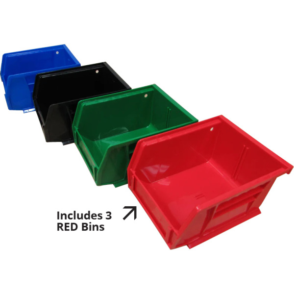 InLine Fabrication 12" AKRO Bin Mounting Rail w/ 3 Red Bins
